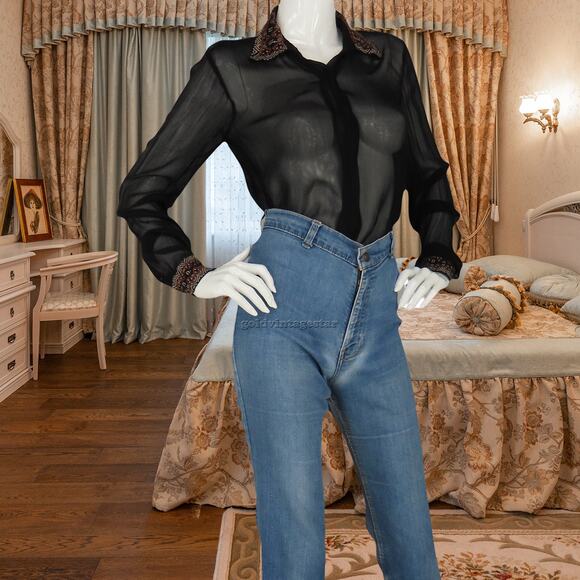 Chan Luu Sheer Sequin Embroidered Blouse XS - Picture 15 of 16